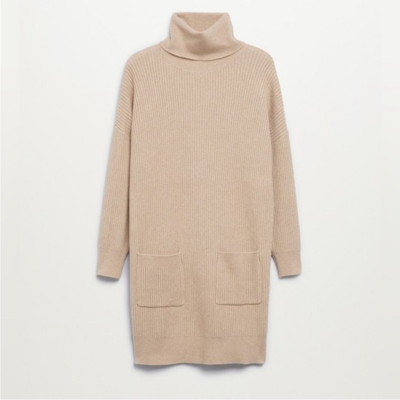 NWT MANGO beige ribbed sweater dress with pockets - Picture 7 of 7